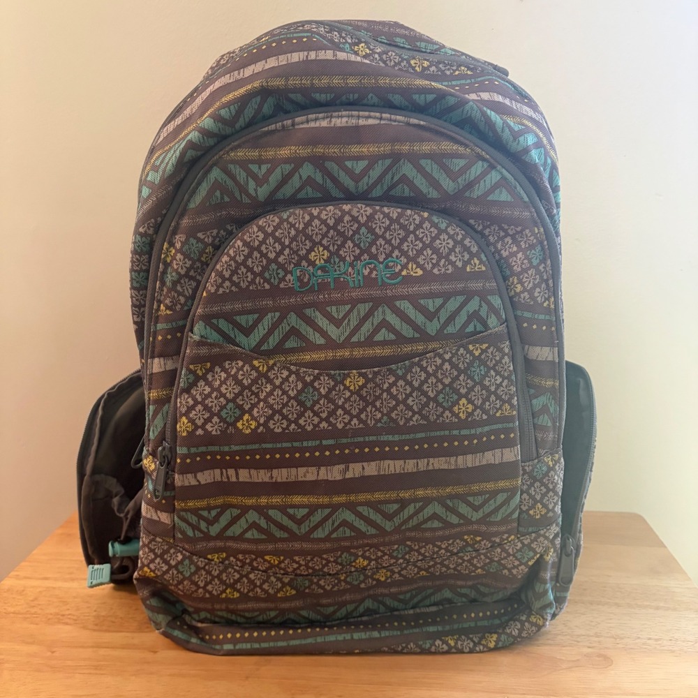 Dakine Gray Teal Yellow Backpack‎ Bag Laptop Sleeve Zipper Closure school work